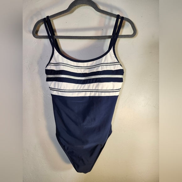 Miraclesuit Navy & White Tummy Control One Piece Sz M - Picture 1 of 7